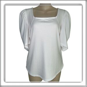 Industry White Puff Elbow Sleeve Ribbed Top Square Neck Size Medium
